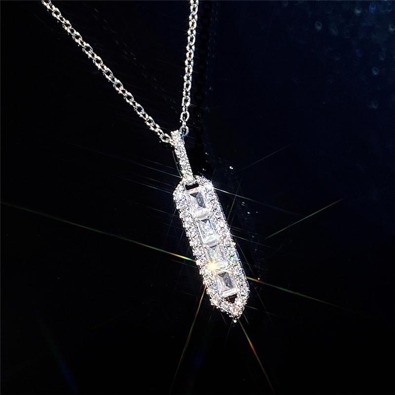 European And American Square Geometric Zircon Simple Necklace, Women'S High-End Fashion Temperament, Niche Design, Jewelry Whole