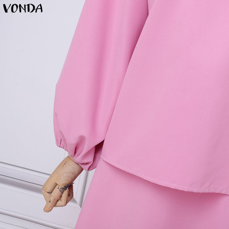 VONDA 2 шт. Женские блузки с длинным рукавом и юбки Повседневные элегантные комплекты из двух предметов