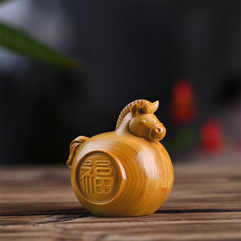 1/2Pcs Feng Shui Fu Horse Wooden Carved Horse Figurine Bring Good Luck 2026 Year Zodiac Horse Statue Home Office Decor