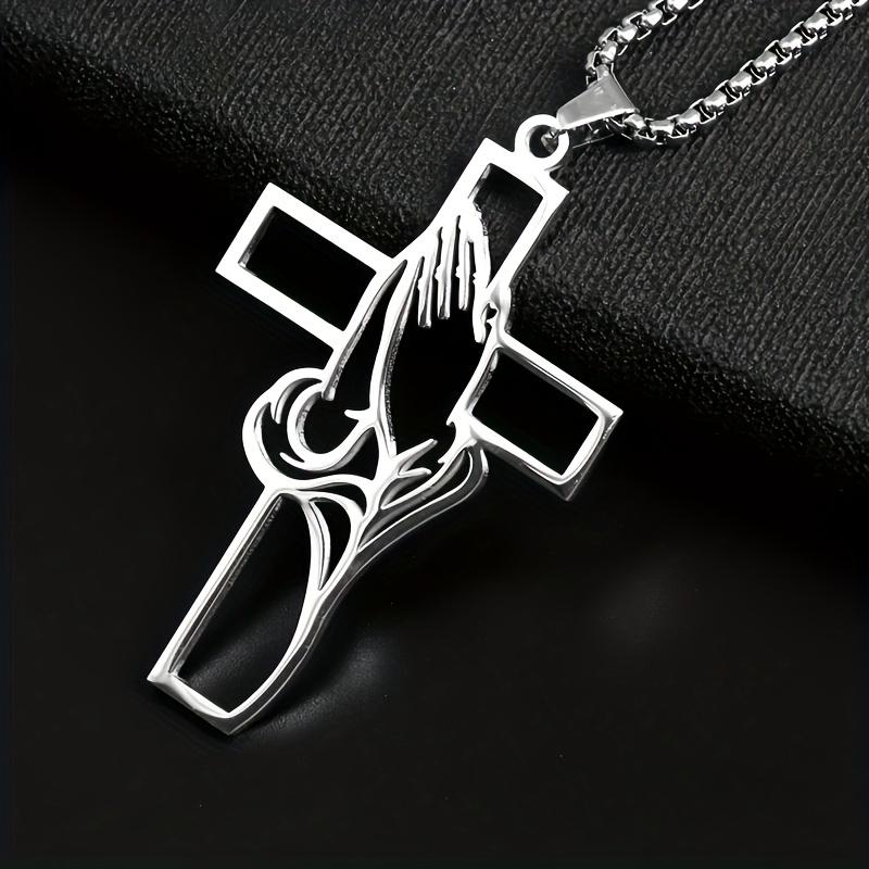 Hollow Prayer Hands Cross Pendant, Car Interior Decoration Accessory, Rearview Mirror or Window Display, Religious Symbol