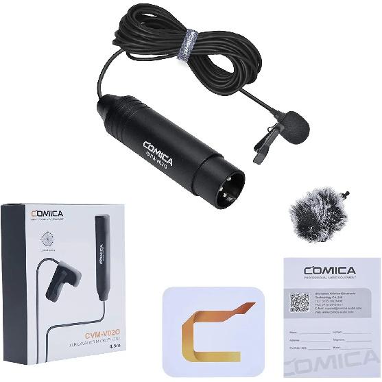 COMICA CVM-V02O Omnidirectional XLR Lavalier Microphone Phantom Power Lapel Mic for Canon Sony Panasonic Camcorders Recording
