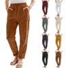 Corduroy Pants For Women Casual Drawstring Elastic High Waist Straight Leg Pants Loose Comfy Trousers With Pockets