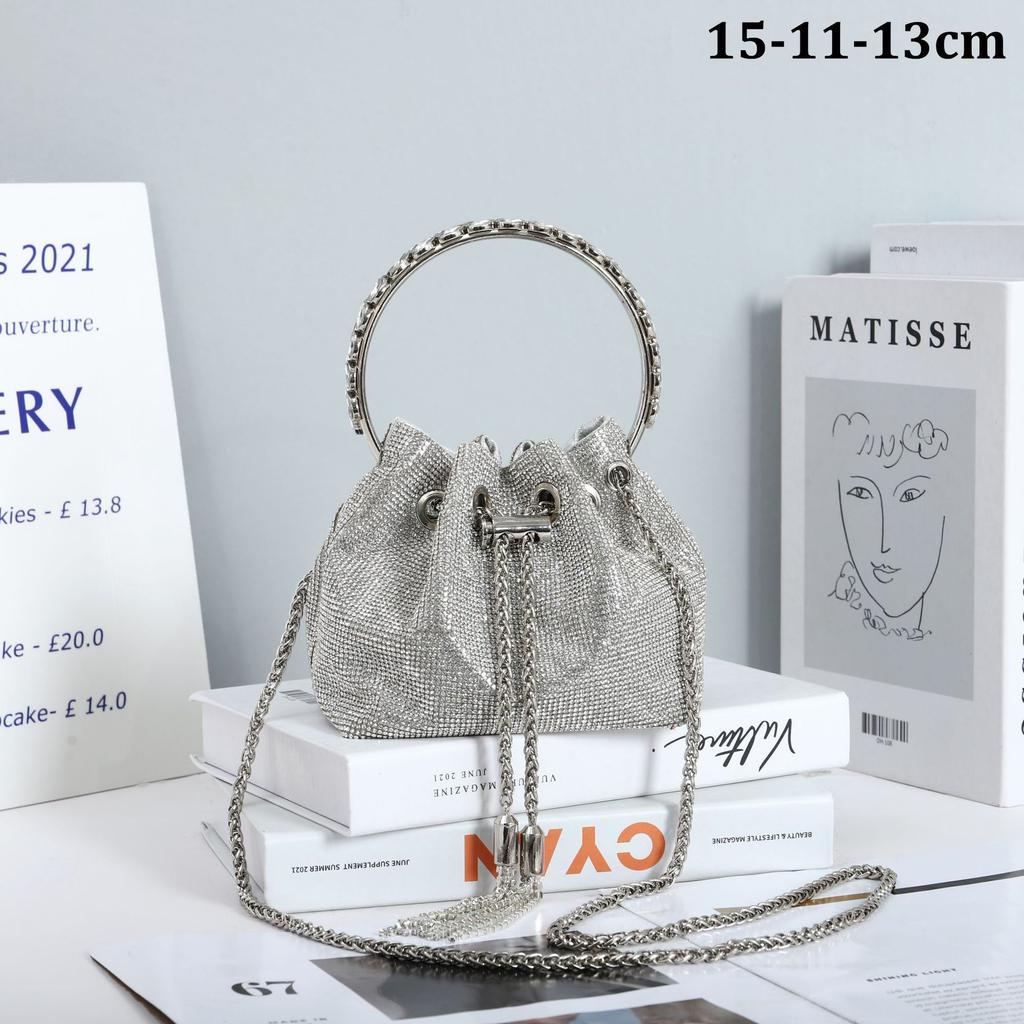 2025 Autumn and Winter Diamond-encrusted Shiny Pump Strap Portable Small Bucket Bag High-texture Messenger Bag Trendy Shoulder Women's Bag