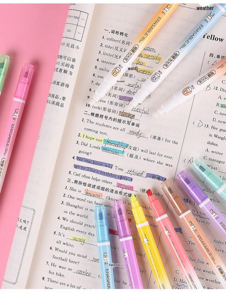 Jin Wannian 12-Color Erasable Double-Ended Fluorescent & Highlighting Pens Set