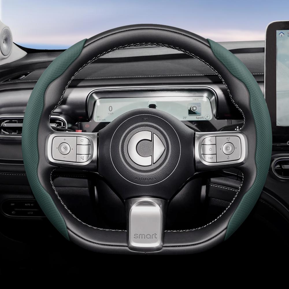 vcxja9 Suitable for Smart Breathable Hole Leather Steering Wheel Cover Segmented Quick Release Design Non-Slip and Durable Fortwo 451 450 453