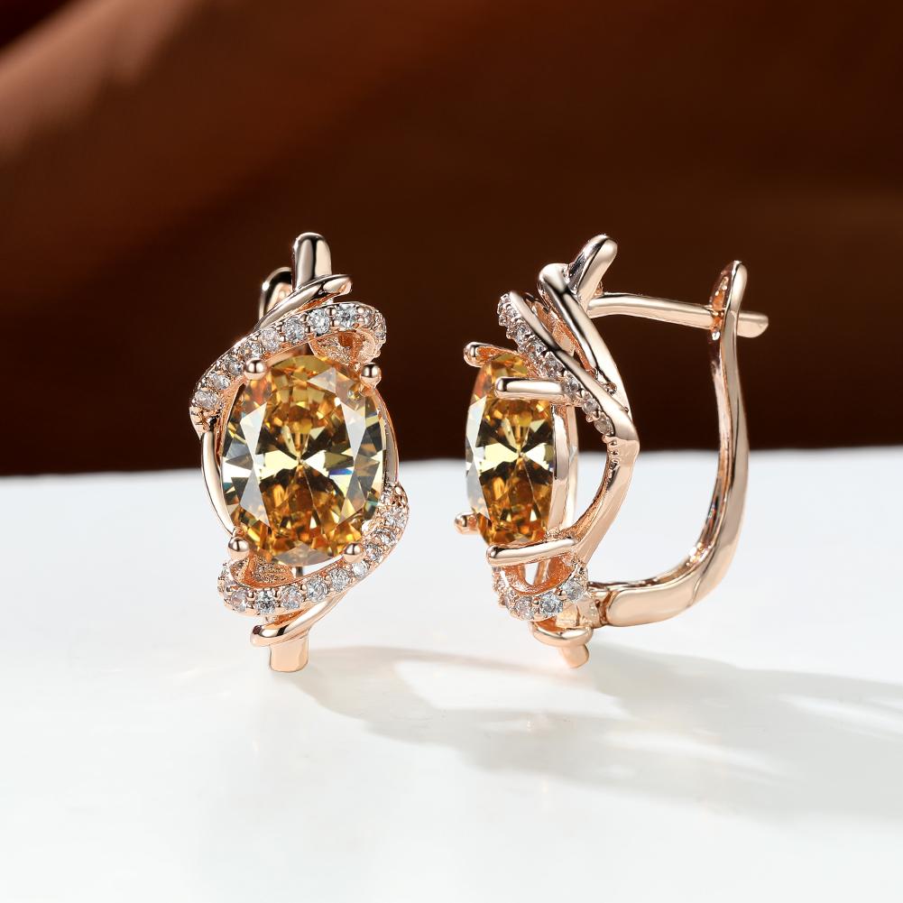 1 пара золотистого цвета Vine Geometry Round Oval Cut Pink Purple White Aqua Stone Party Серьги-кольца с камнем по рождению Висячие серьги Ювелирные изделия