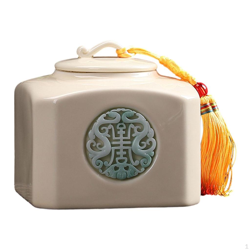 Керамический контейнер для чая, жестяная фарфоровая банка с кисточкой для гостиной дома