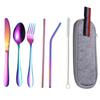 Portable 304 Stainless Steel Korean Knife, Fork, Spoon, Chopsticks and Straw Tableware Set for Travel - Folding Tableware