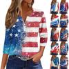 Women's T Shirt Tee Independence Day Printed Button  3/4 Sleeve Tunic Daily Weekend Fashion Basic V- Neck Regular Top