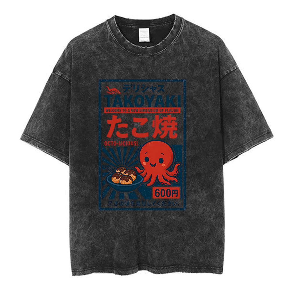 Japanese Octo Beats Osaka Dotonbori Drunken Octopus Funny T Shirts Men Women Vintage Washed Oversized Cotton TShirts Streetwear