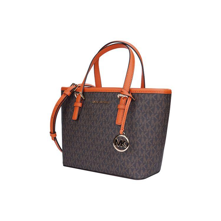 Michael Kors Mk Jet Set Монограмма Color Block Покрытие Холст Кожа Сумка-тоут Сумка для покупок На плечо Через плечо Сумка Мини 35T9GTVT0B-TANGERINE