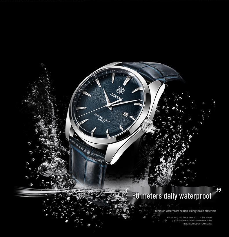 Мужские кварцевые часы Binyan с водозащитой из натуральной кожи 5163