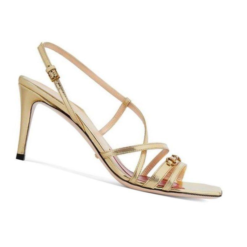Gucci Женские сандалии на одной лямке, золотые, 695214 B8B00 8053