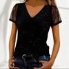 Женская модная футболка с V-образным вырезом, сетчатая, с коротким рукавом, весна/лето 2026