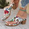 2025 Summer New Women's Sandals Large Size Color Block Women's Wedge Open Toe Shoes Fashion Buckle Printed Beach Flip Flops