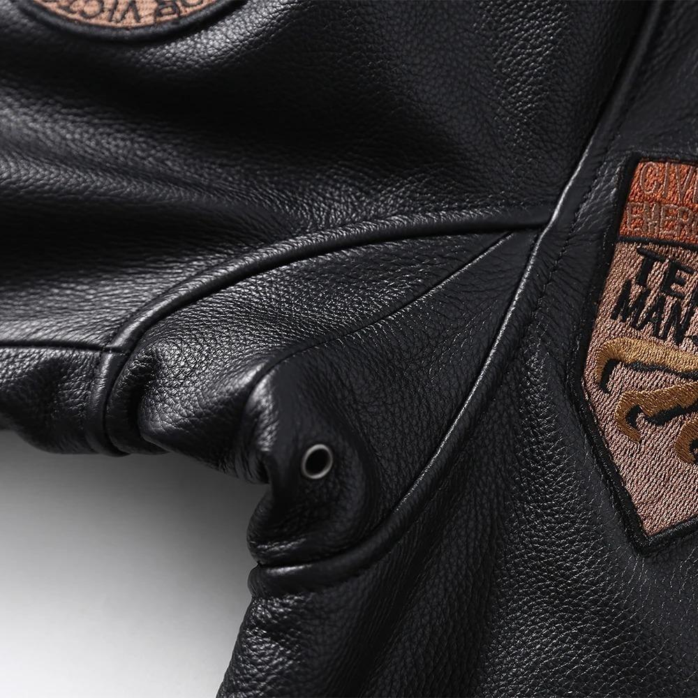 Китайский размер мужская куртка из натуральной кожи стеганые заплатки 100% коровья кожа и натуральный мех воротник летное пальто одежда летчика зимняя азиатский размер M613