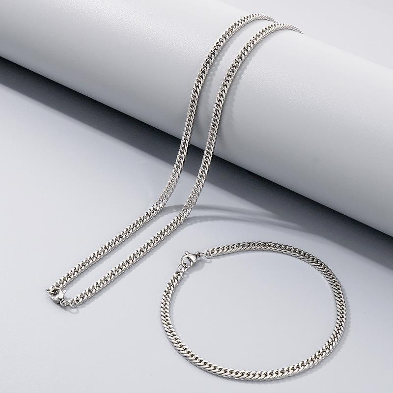 Simple Plain Chain Double Woven Four-Sided Grinding Bracelet Hip-Hop Personality Multi-Size Whip Chain Titanium Steel Men'S Necklace