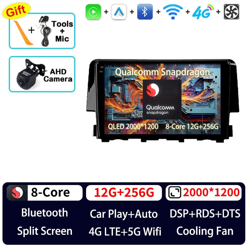 Autoradio Android 16 pour Honda Civic 10 FC FK 2015 - 2020, lecteur multimédia GPS, unité centrale Navi, Carplay sans fil, stéréo vidéo DSP
