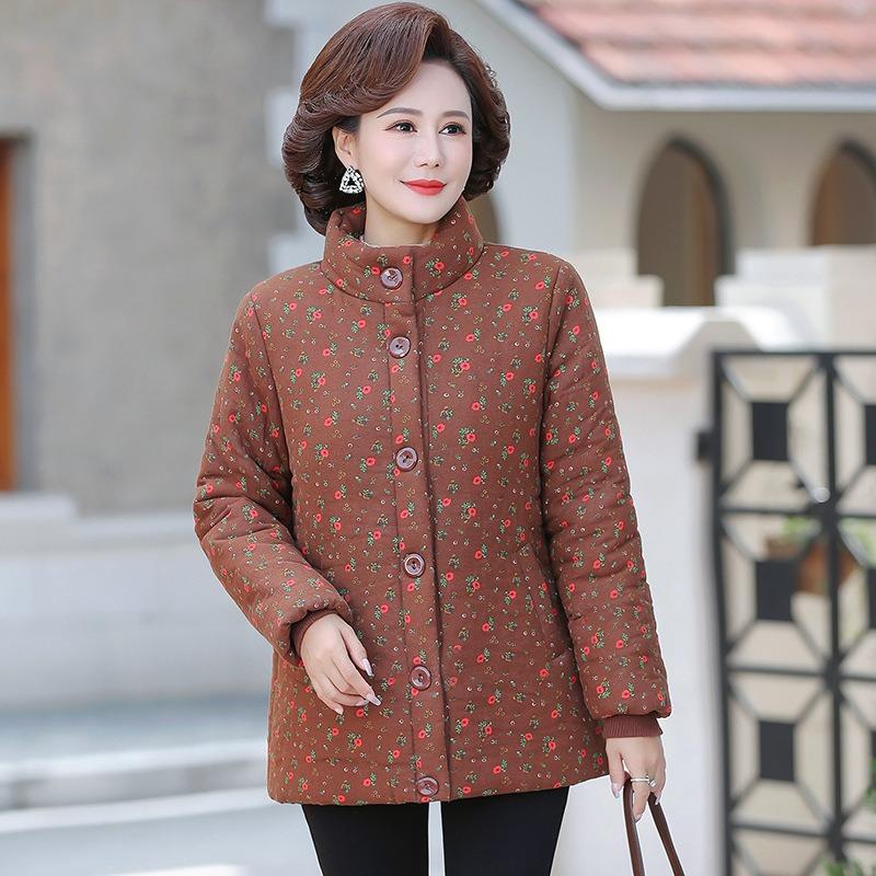 Новая зимняя одежда бархатная утолщенная хлопковая куртка средней длины женская зимняя с цветочным принтом хлопковая одежда теплая хлопковая куртка