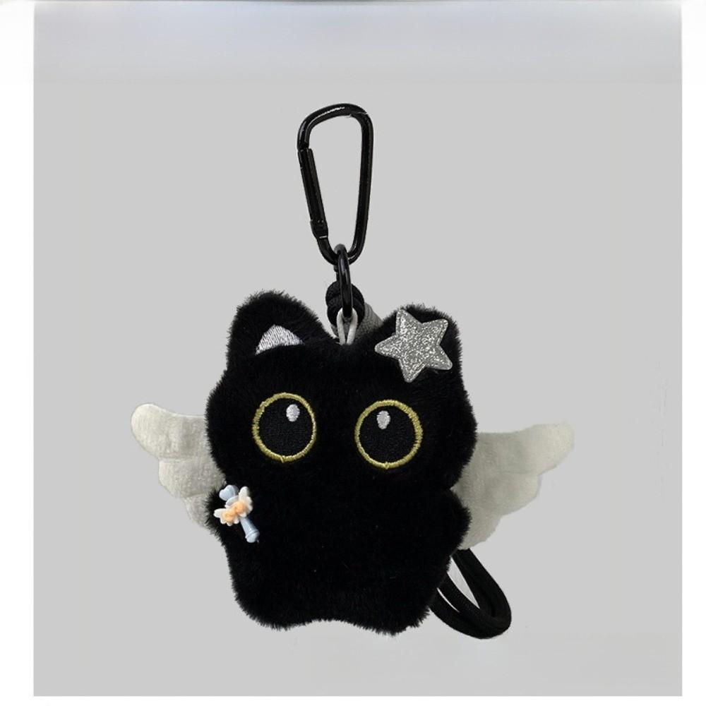 Wings Black Cat Plush Doll Keychain Star Car Key Ring New Doll Bag Pendant School Bag Decoration