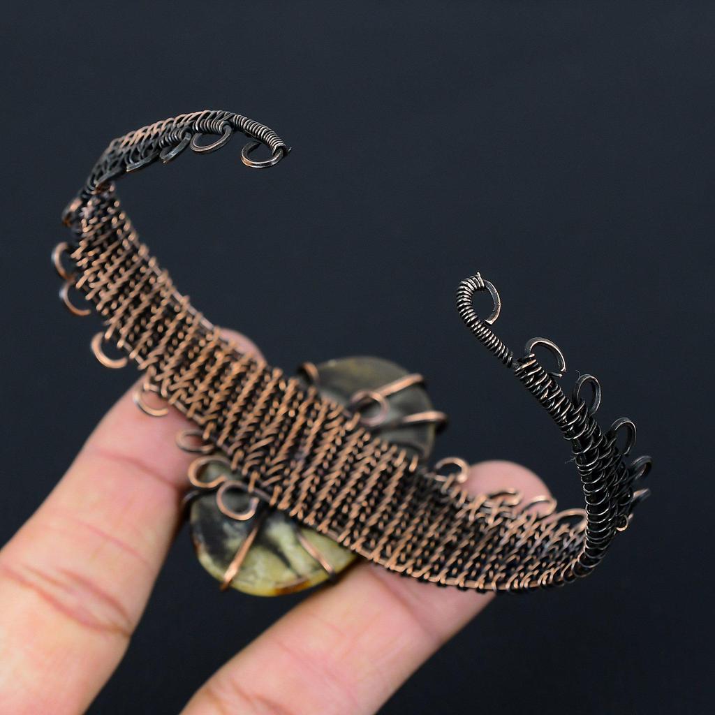 Септарийский драгоценный камень, манжеты/браслет ручной работы, завернутый в чистую медную проволоку, изящные ювелирные изделия