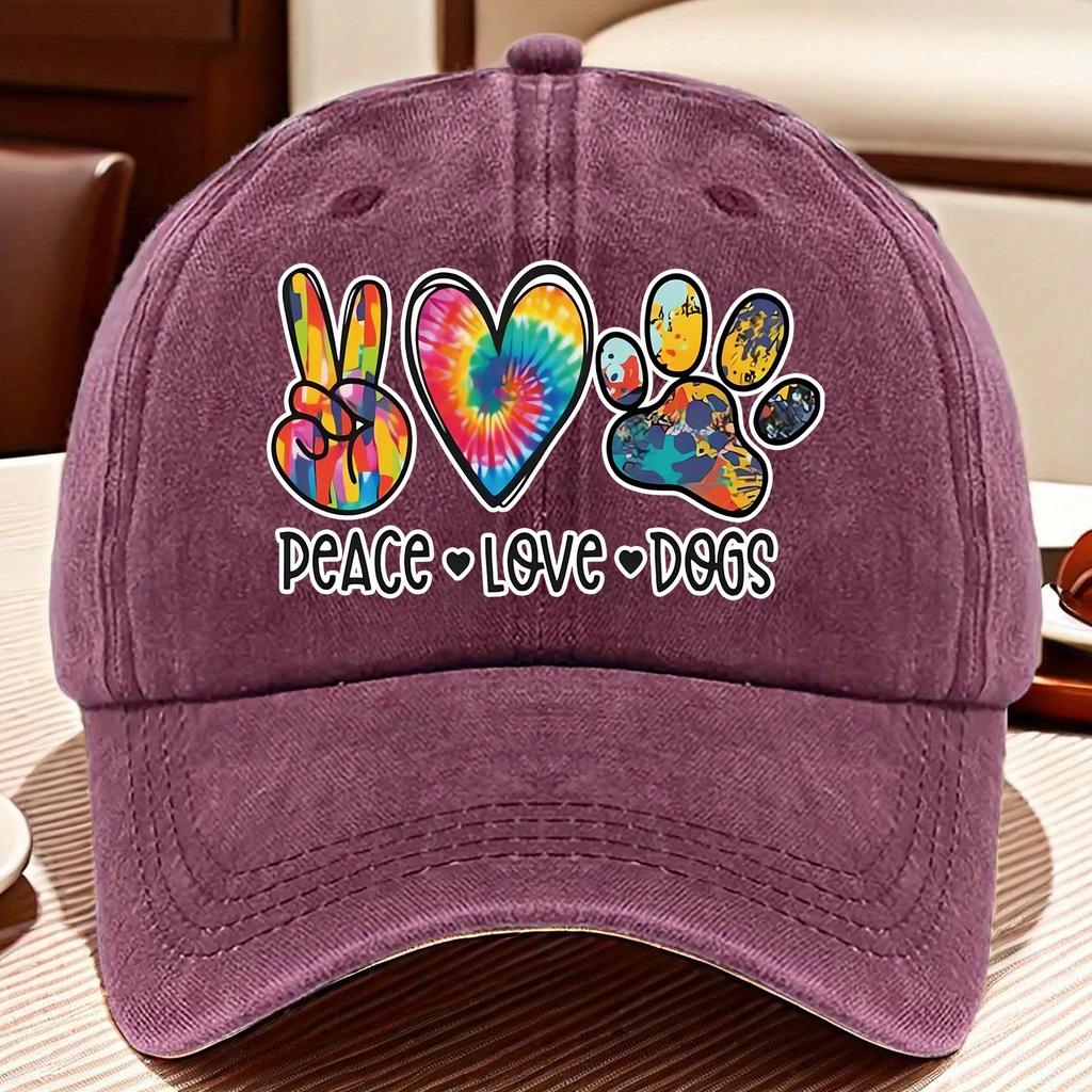 Peace Love Dogs Tie Dye Print Baseball Cap Unisex Adjustable Cotton Casual Dog Lovers Hat