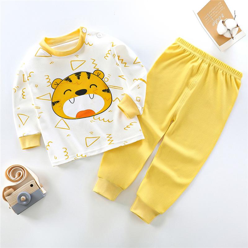 Cartoon Kids 100% Cotton Underwear Set Boys & Girls Thermal Pajamas Soft Long Sleeve Top & Pants Cozy Homewear & Sleepwear