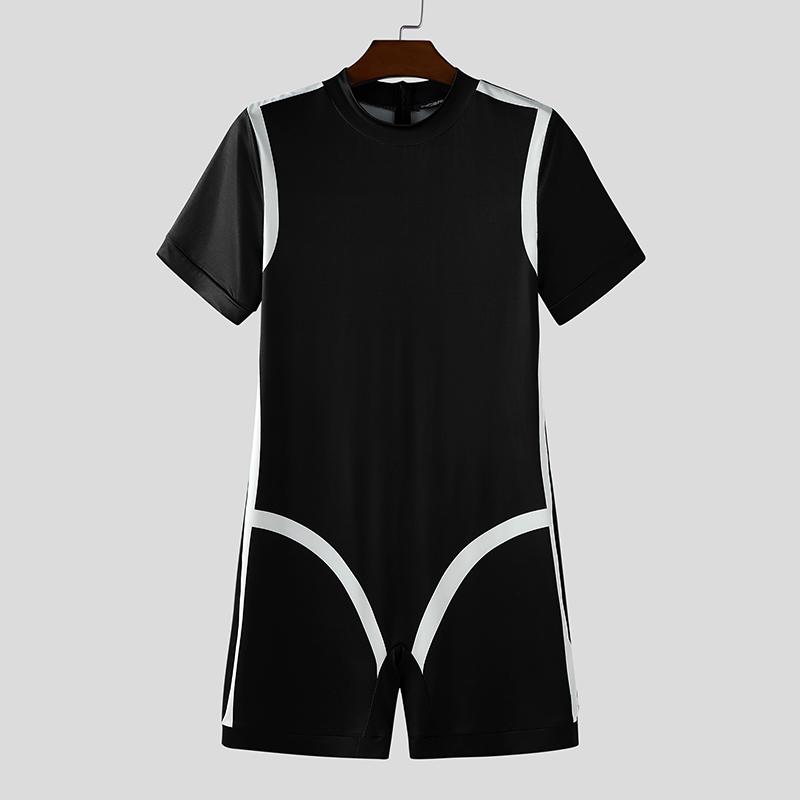 Мужские пижамы с коротким рукавом, облегающие, с контрастной строчкой, комбинезоны, ромперы, боди, нижнее белье