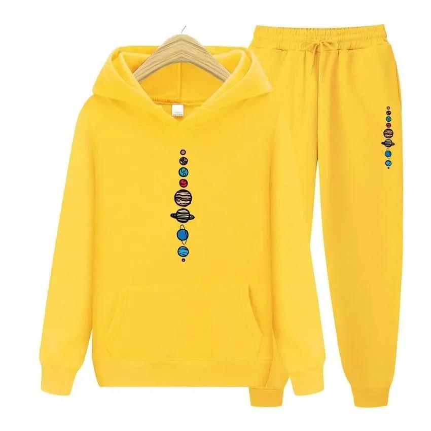 Девять планет Вселенная Солнечной системы толстовки + брюки комплект из двух предметов женские толстовки с принтом спортивные костюмы брюки для бега толстая теплая одежда