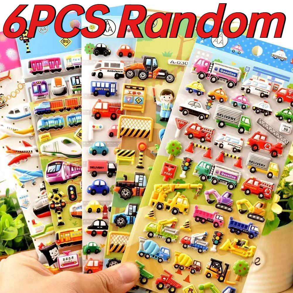 Children Cartoon Vehicle Stickers Engineering Car Traffic Police Fire Truck Stationery Sticker DIY Bubble Stickers for Kids