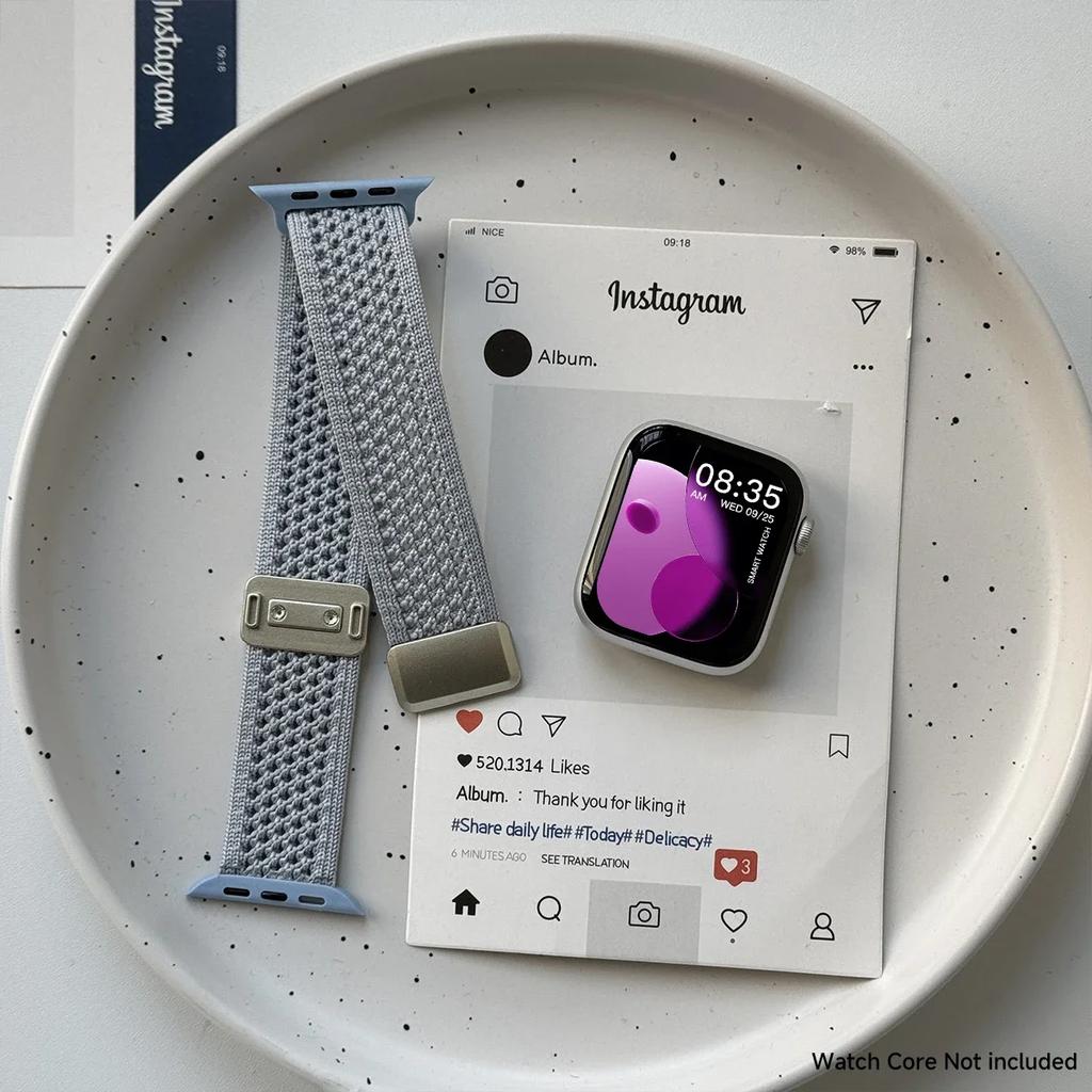 Плетеный ремешок для Apple Watch Ultra 2 49 мм 40 44 мм 45 мм 46 мм 41 мм 38 мм Магнитный нейлоновый браслет iWatch серии 10 9 8 7 6 se