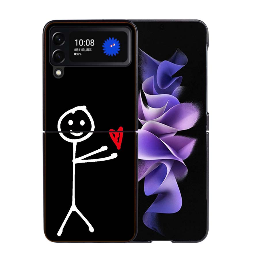 Funny Cute Cartoon Matchman Phone Case For Samsung Z Flip 7 6 5G Galaxy Z Flip4 Z Flip5 Z Flip3 Coque Black Hard PC Shell Protec