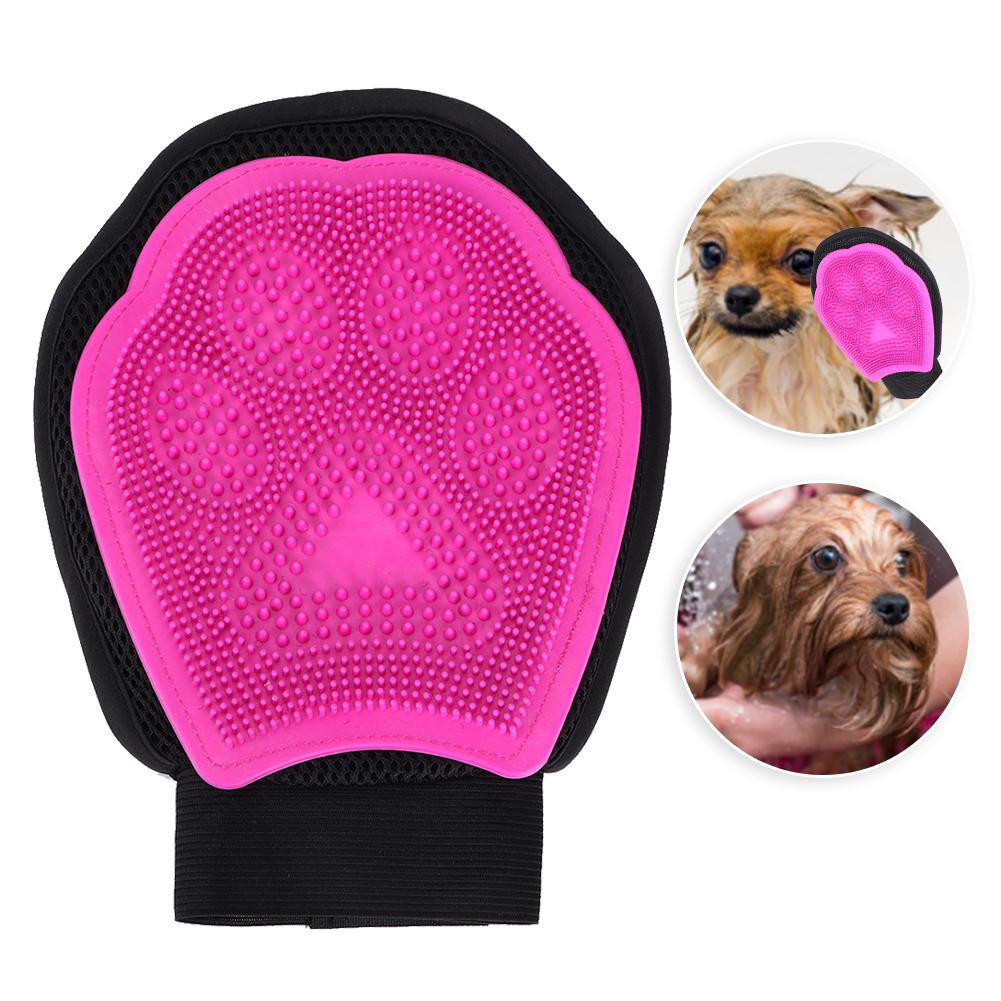 1PCS Pet Dog Cat Breathable Massage Glove Grooming Hair Comb Cleaning Bath BrushPink