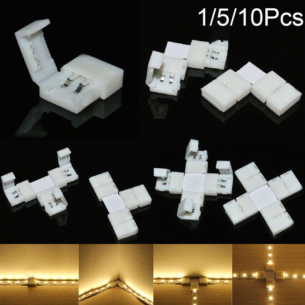 1/5/10Pcs New Clip-on Coupler Solderless 2Pin PCB LED Strip Connector 8mm 10mm