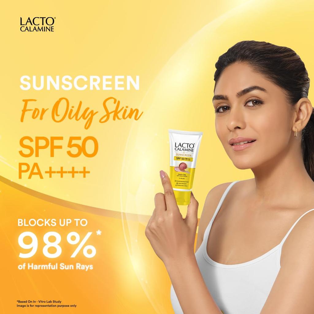 Солнцезащитный крем Lacto Calamine SPF 50 | 100 г | PA +++ Солнцезащитный крем для жирной кожи | UVA - UVB | Водостойкий и без белого налета | С каолиновой глиной, витамином