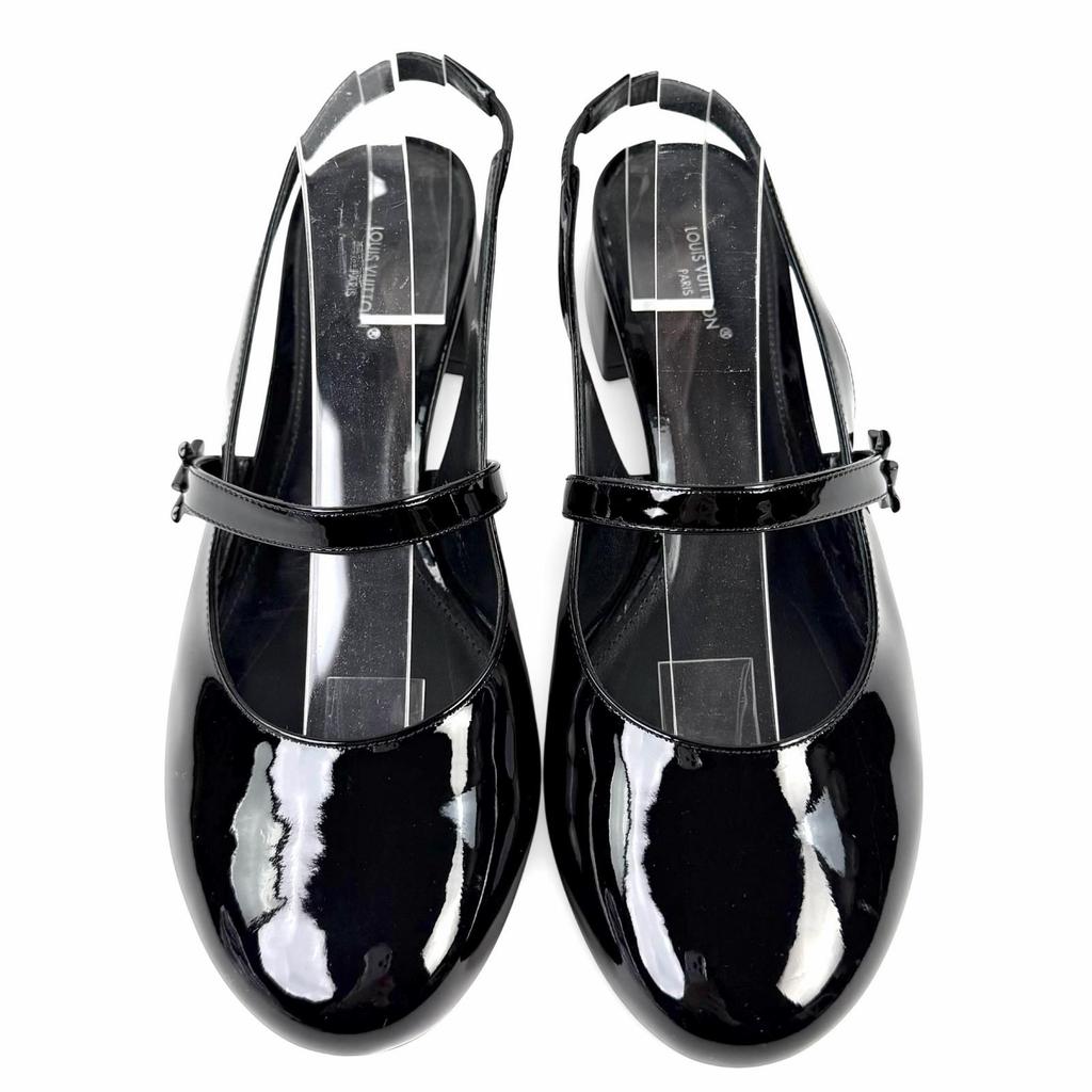 Отличные туфли-лодочки LOUIS VUITTON Romy Slingback Pump черный эмаль Женские 37.5 Б/у