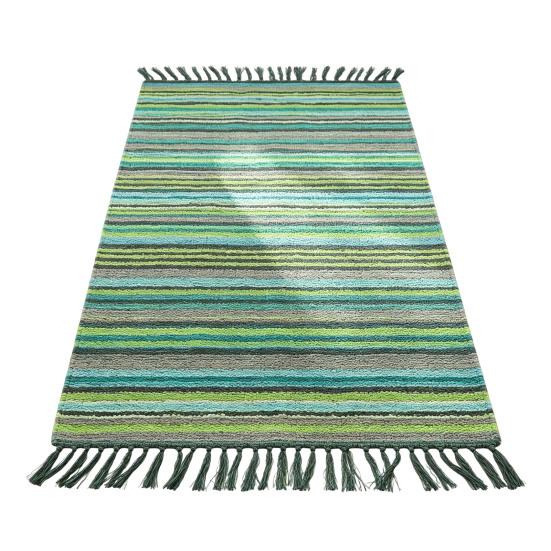 Machine Washable Bedroom Rug Reversible Cotton Rag Rug, Boho Hand Woven Multi Color Striped Bath Non Slip for Hallway with Tassels, Area Living