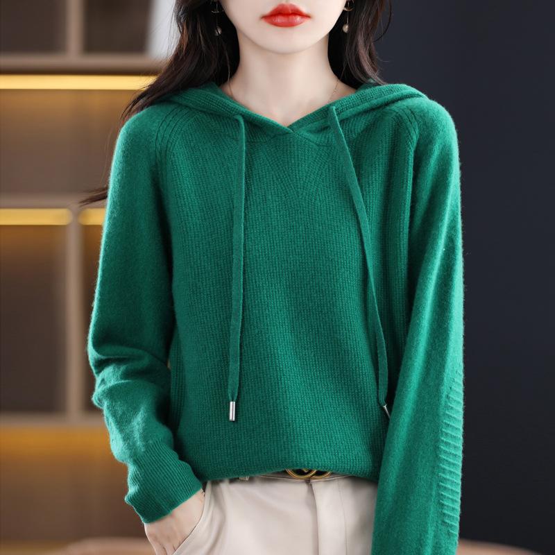 INDFS Женская мода повседневная осень-зима однотонный принт длинный рукав с капюшоном свитера