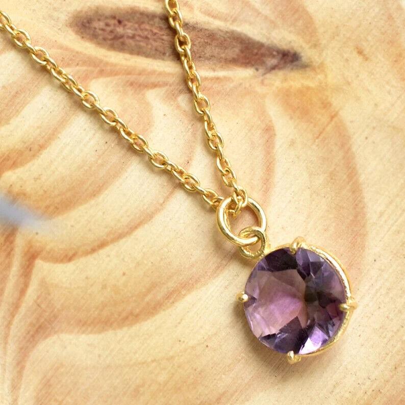 Amethyst Necklace, Purple Stone Necklace, Prong Set Pendant, Amethyst Pendant,