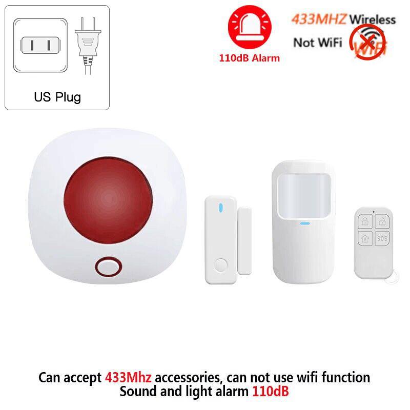 Indoor 433MHz Wireless Siren Standalone Burglar Home Security Alarm System High Decibel 110dB Sound Light Strobe Siren Loudspeak