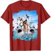 Funny Cat Riding Shark Beach Ocean Graphic Mens Casual Round Neck Tshirt