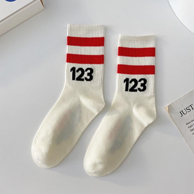 Женские весенне-осенние хлопковые носки с двумя полосками и перекрестным узором