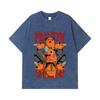 275 GSM Washed T-shirts 100% Cotton Chainsaw Man V8 Pochita Print Unisex Heavy Cotton T Shirt