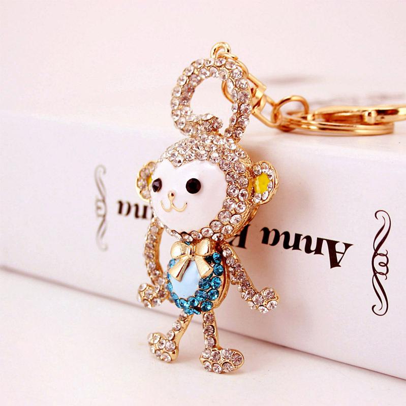 Crystal Diamond Monkey Keychain: Long-Tailed Zodiac Animal Pendant for Women's Bags