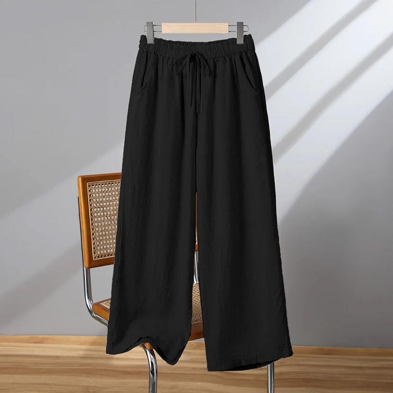 Хлопковые брюки летние женские большие размеры свободные пижамные брюки универсальные повседневные льняные брюки с высокой талией широкие