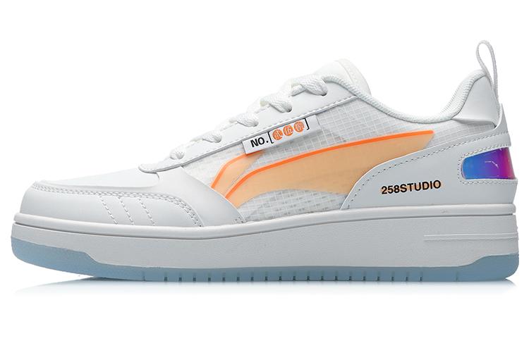 Li Ning NO.258 Slip Resistant Abrasion Resistant Low top Skateboard Shoes Women's White Orange AGCR202-1