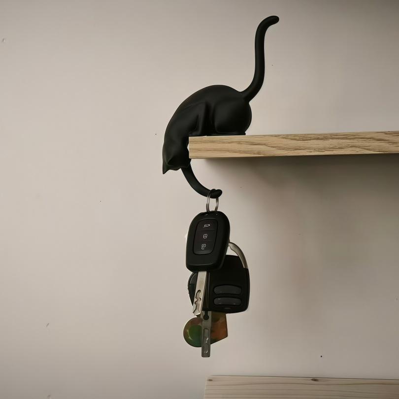 Cute Cat Shaped Wall Hook, Inverted Hanging Cat Towel Hook, Decorative Storage Hook for Keys Towels, Home Bathroom Desk Bedroom Decor Ornament