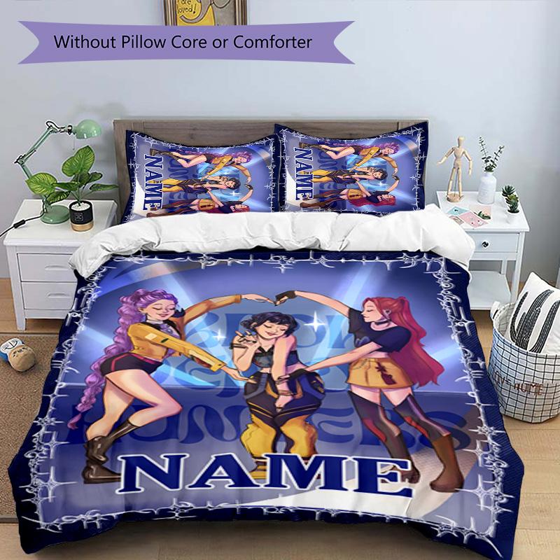 3pcs KPop Demon Hunters6 Cover Set - Personalized Name, HD Printed Bedding with 1 Cover and 2 Pillowcases - Perfect for Home Decor, Easy Care