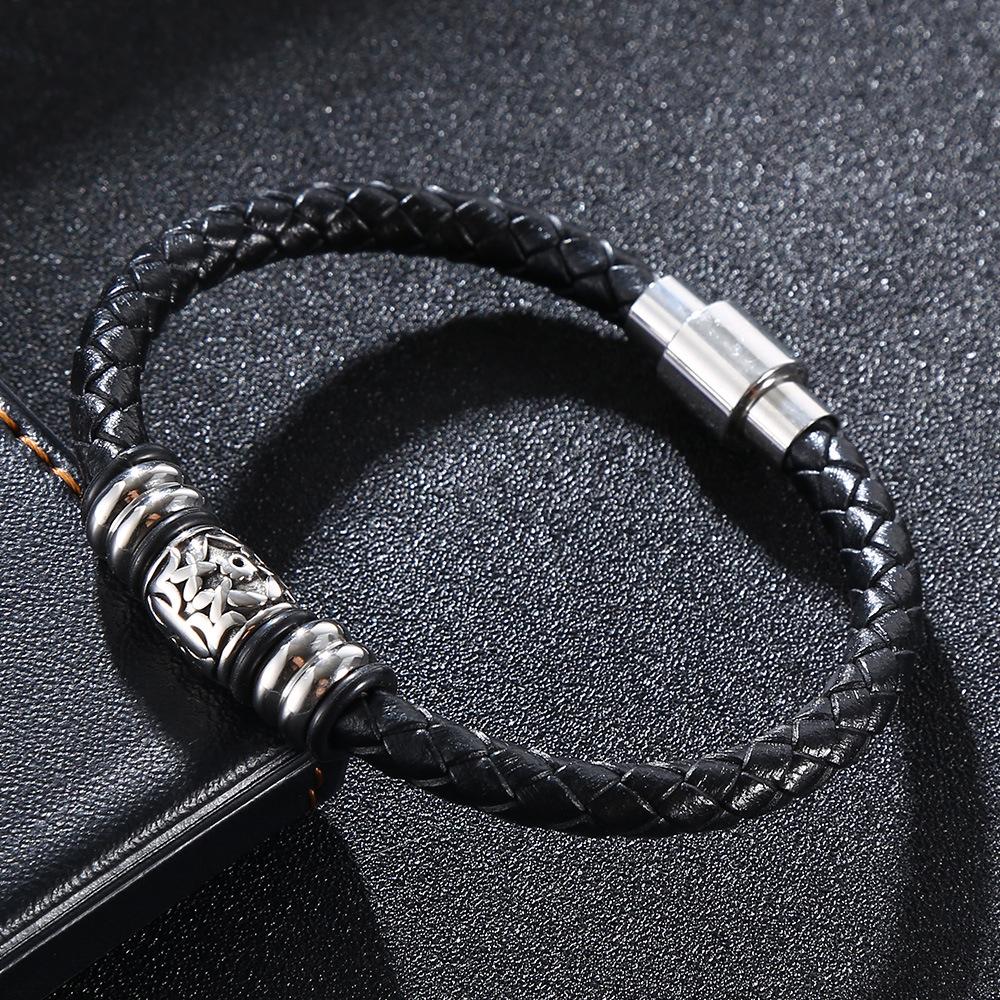 Punk Black Leather Braided Bracelet for Men Casual Sports Jewelry Accessories