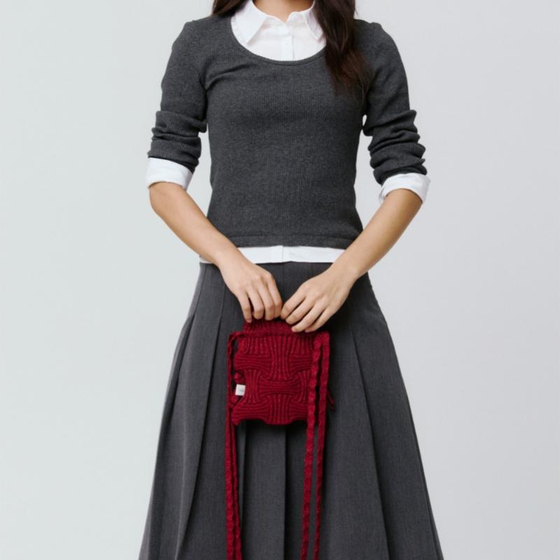 Pleatsmama Mini Crossbow Bag Burgundy Glitter